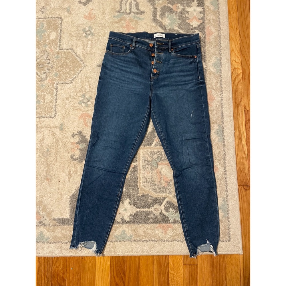 Loft high waisted skinny jeans with raw hem